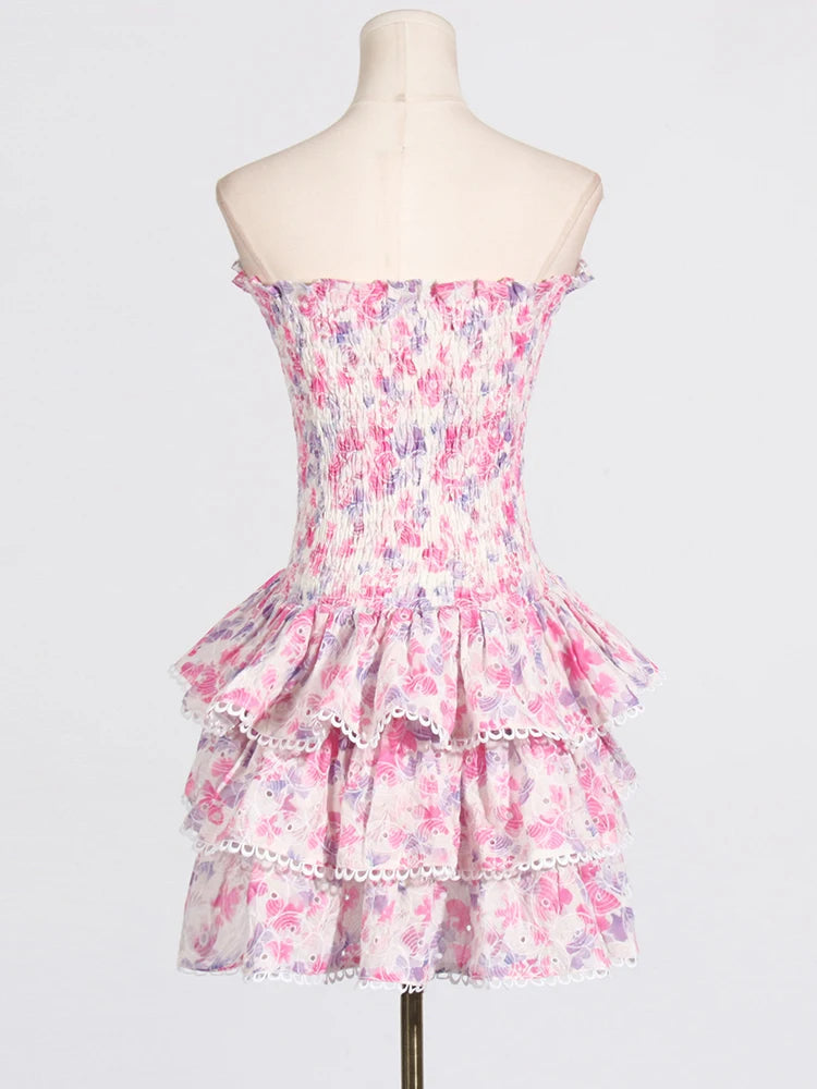 Pink Floral Strapless Mini Dress