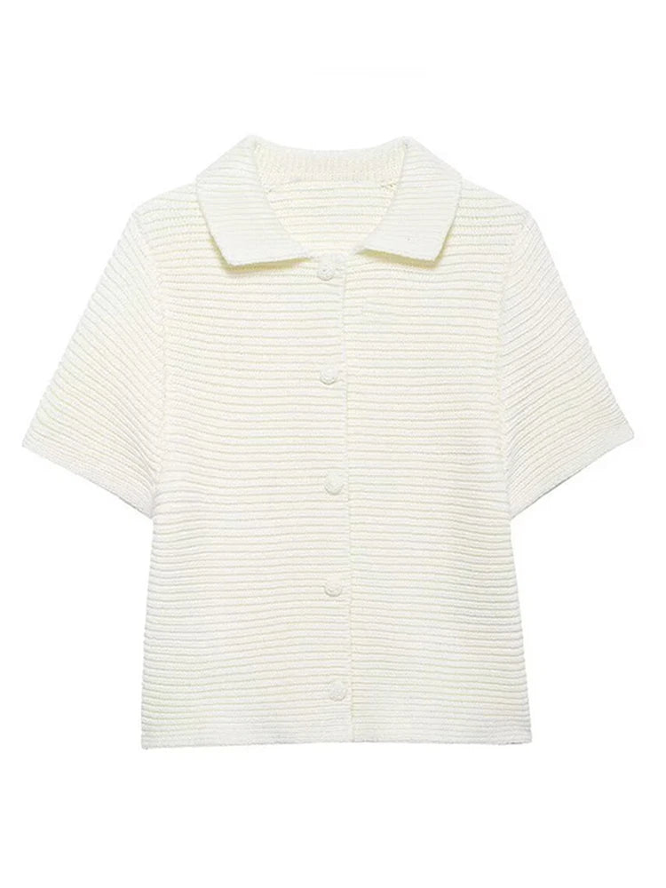 Casual Doll Collar Button Up Top