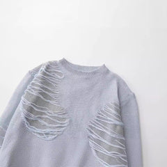 Casual Ripped Long Sleeved Knitted Sweater