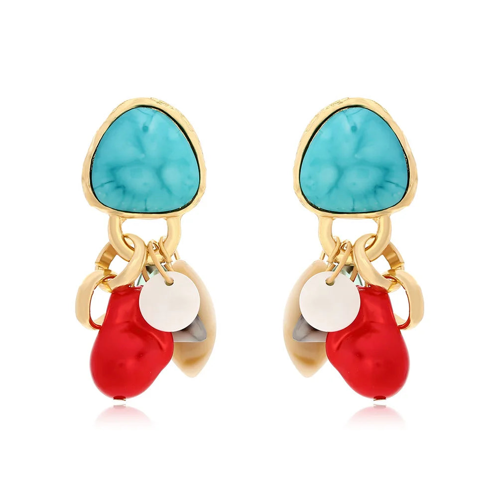 Retro Turquoise Shell Tassel Earrings