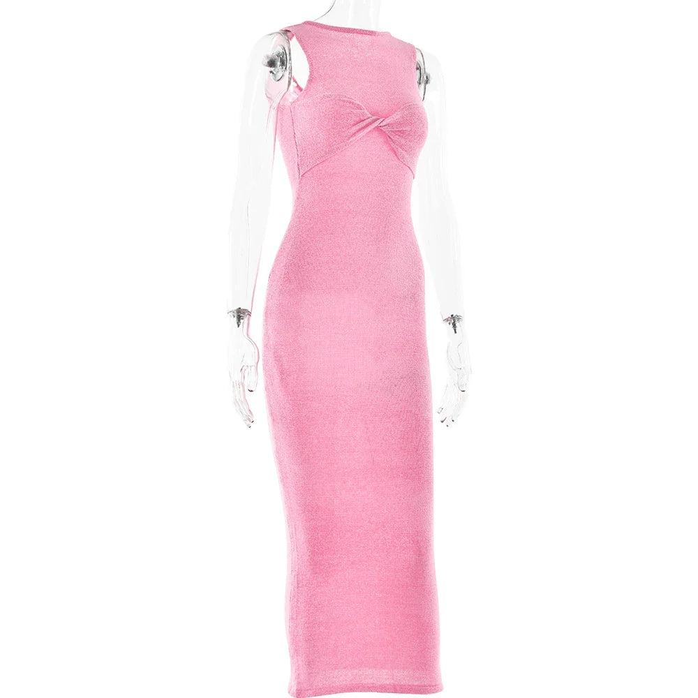 Solid Sleeveless Slim Fit Maxi Dress