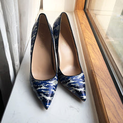 Pre Order:  Blue Graffiti Pattern Pointed-Toe Shoes