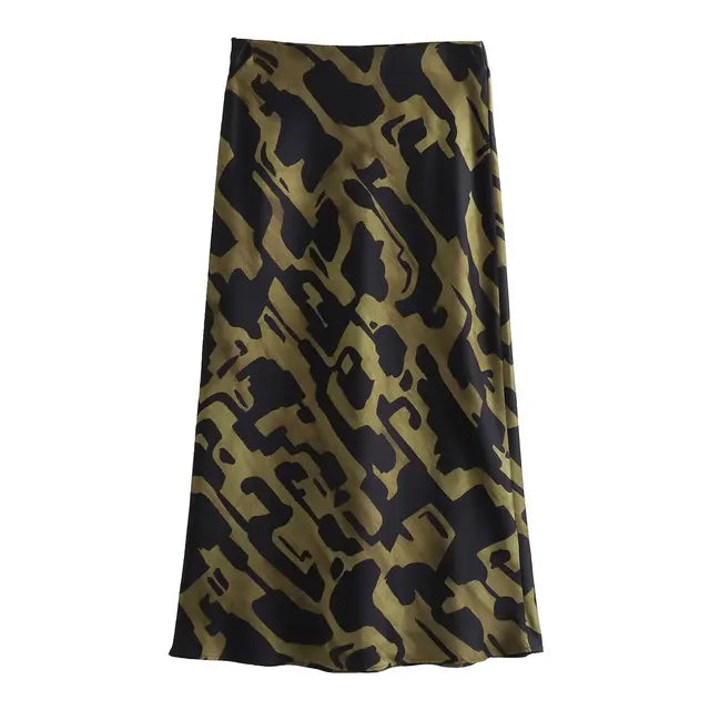 Printed Contrast Top+Midi Skirt Set