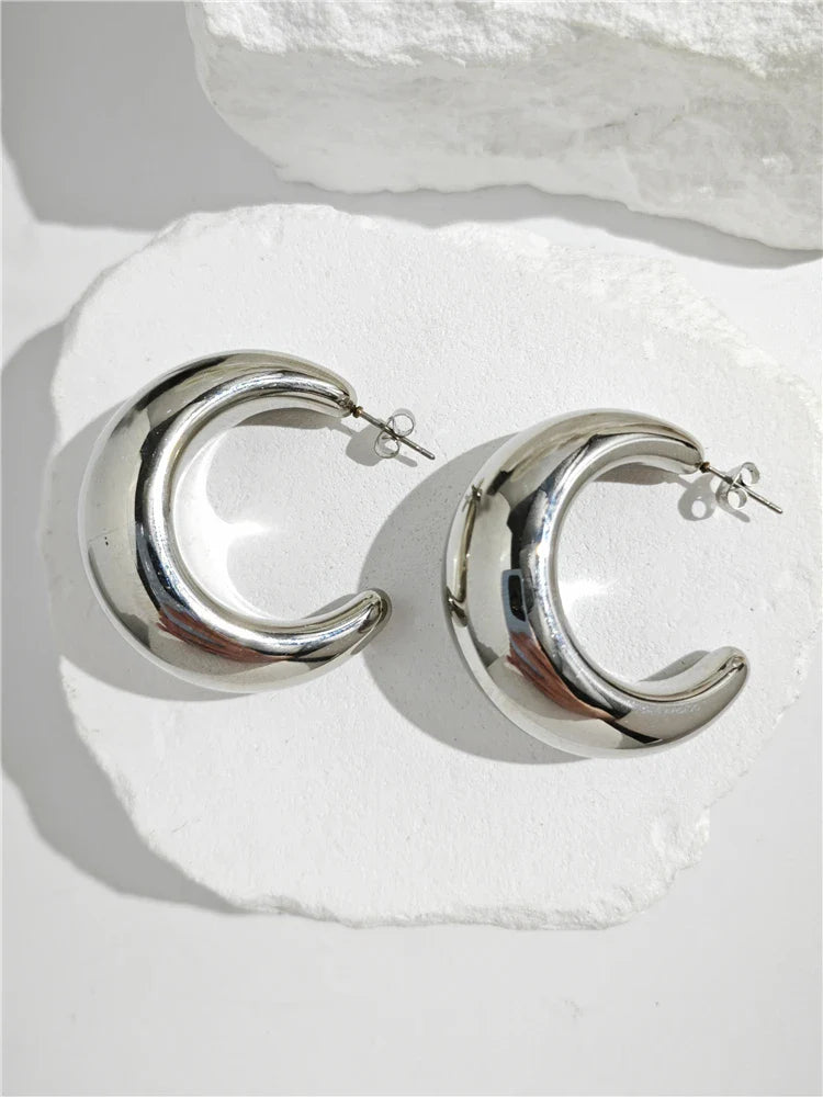 S925 Silver Needle Hollow Geometry C-Shaped Earrings