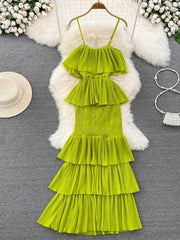 Solid Chiffon Pleated Sheath Long Dress