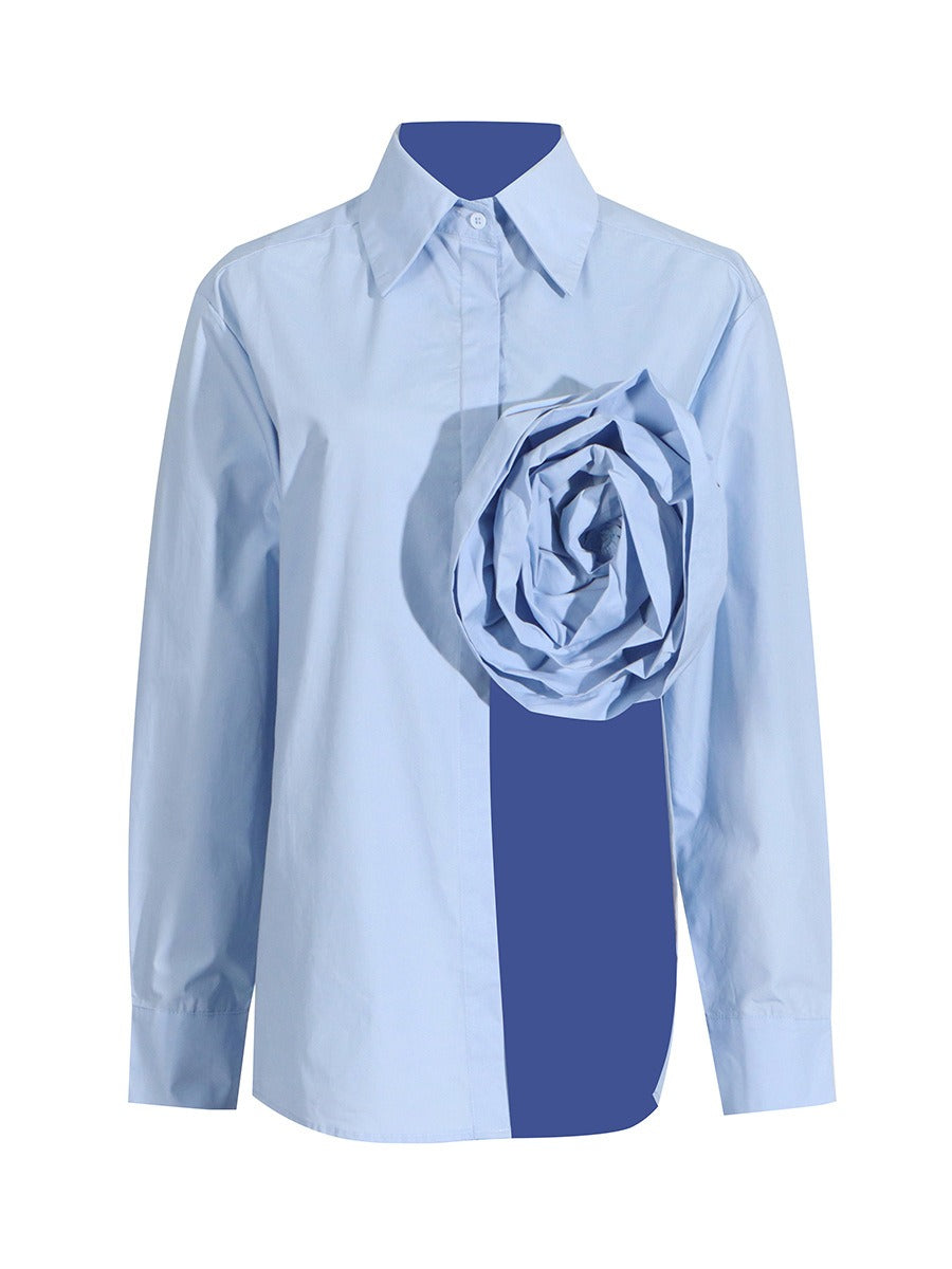 Flower Splicing Hollowed Out Slit Long Sleeved Top