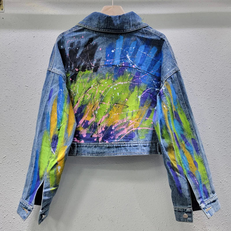 Hand Drawn Graffiti Denim Loose Short Jacket