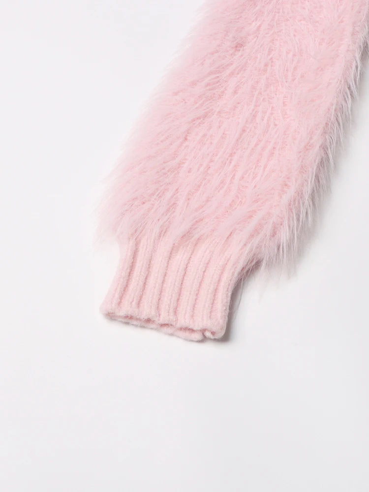 Furry Stand Collar Knit Jacket