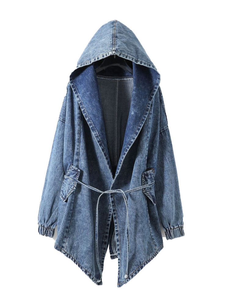 Denim Knot Hooded Oversized Jacket