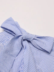 Striped Ruffled Edge Lace Up Irregular A-Line Skirt