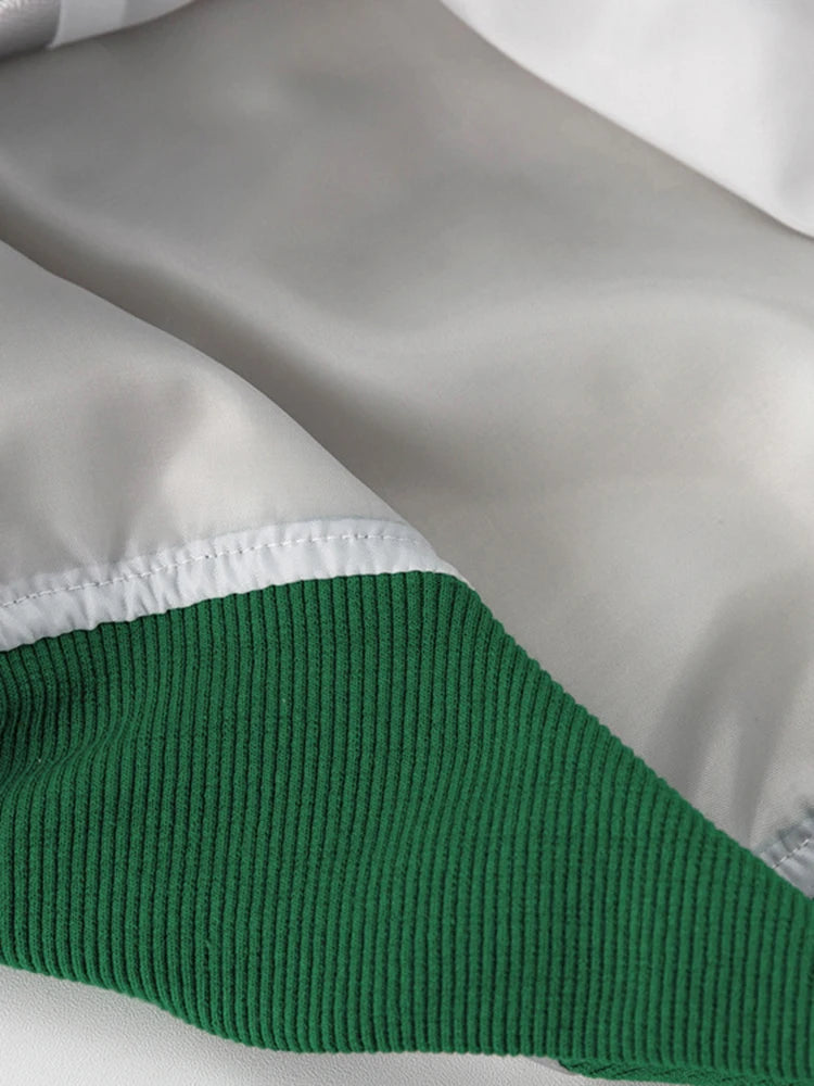 Glossy Spliced Trims Zip-Up Collar