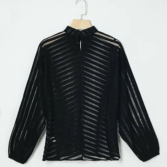 Striped Stand Collar Hollow Shirt