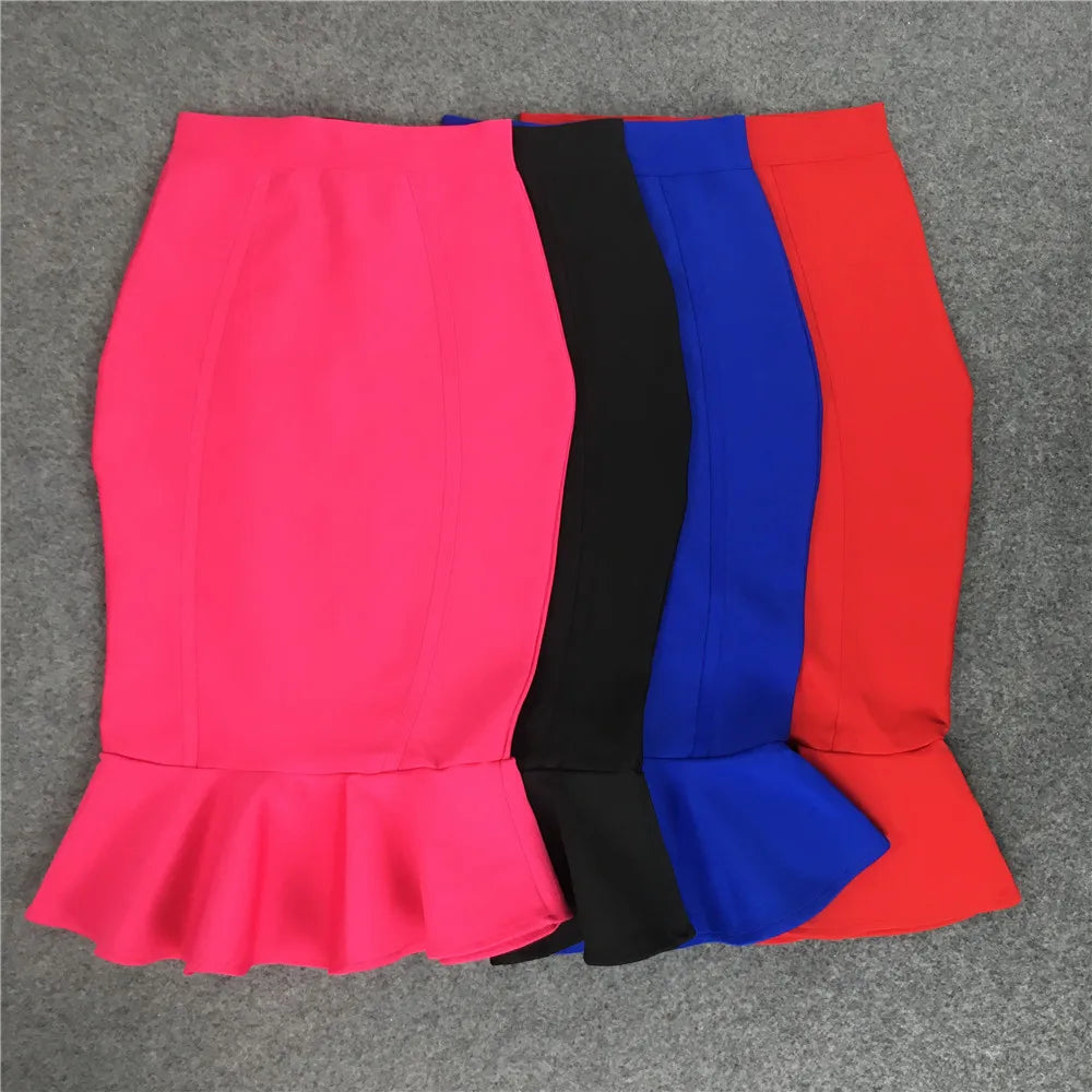 Elastic High Waisted Ruffled Bandage Skirt