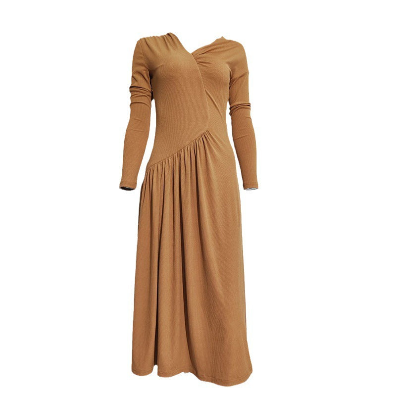 Curved Contour Pleated Midi Dress