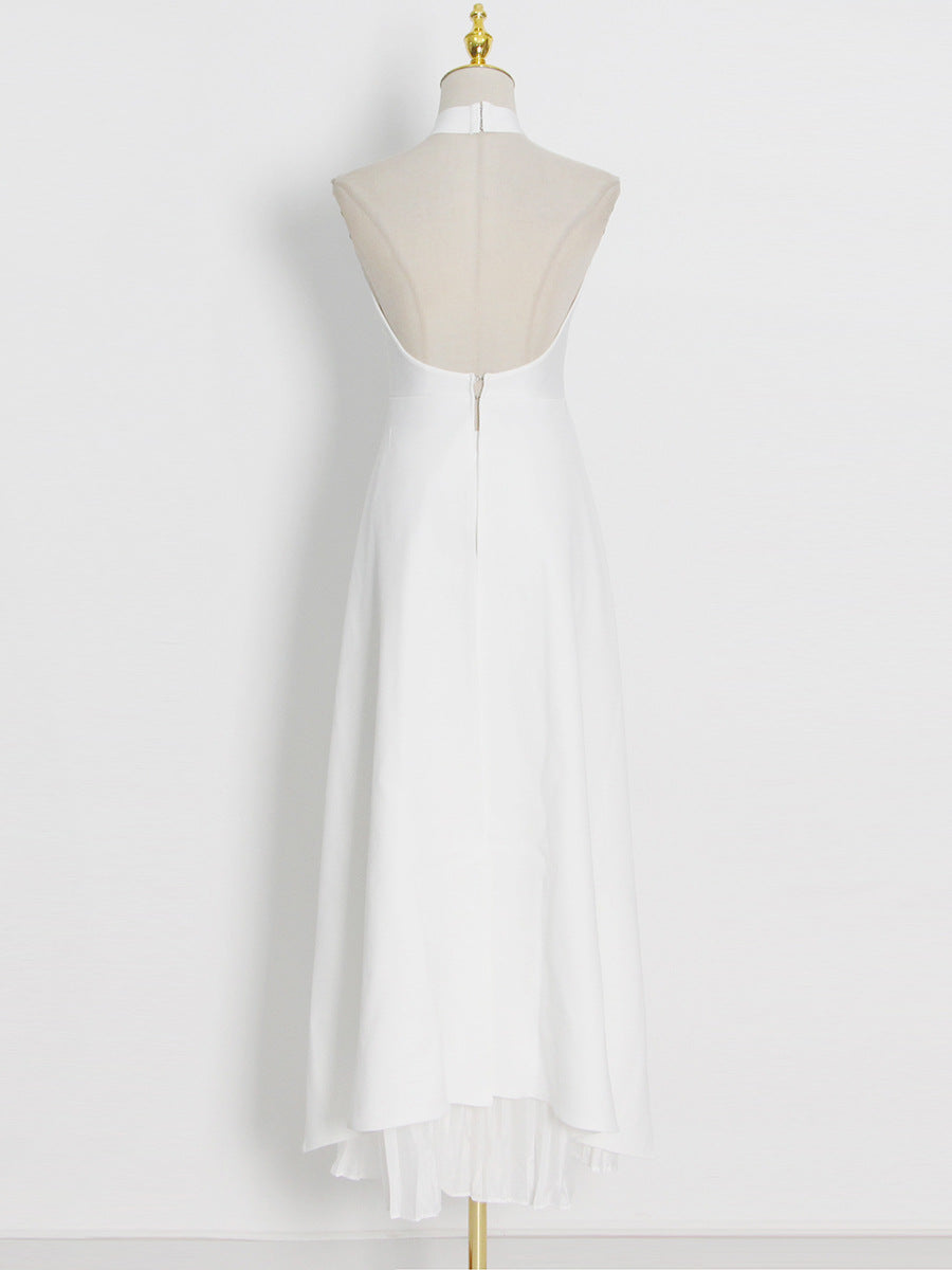 Halter Neck Sleeveless Irregular Top + Pleated Skirt Set
