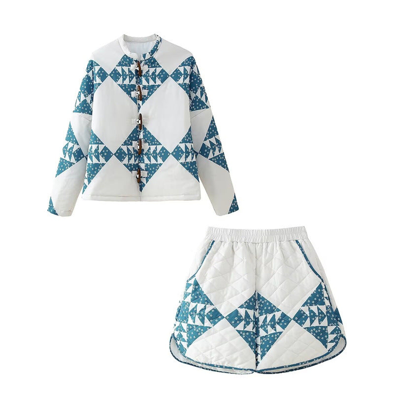 Casual Printed Cotton Jacket + Cotton Shorts Set