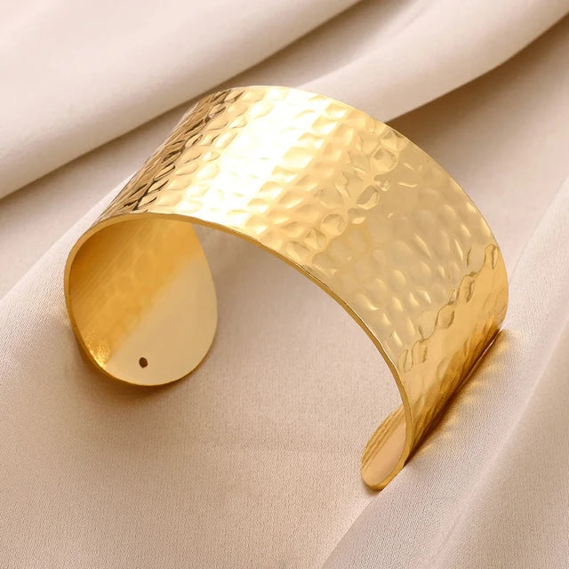 Wide Bump Pattern Open Cuff Bracelets