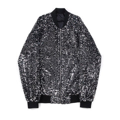 Sequined Baseball Collar Long Sleeved Jacket