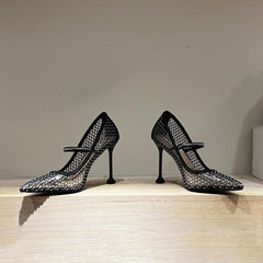 Pointed Water Diamond Mesh Stiletto Pumps