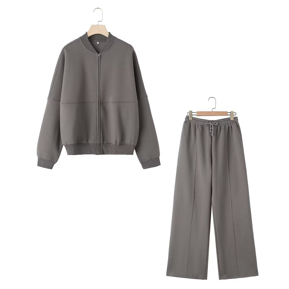 Solid Zip Up Bomber Jacket + Pants Set