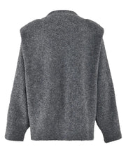 Gray Knitted Stand Collar Cardigan Sweater