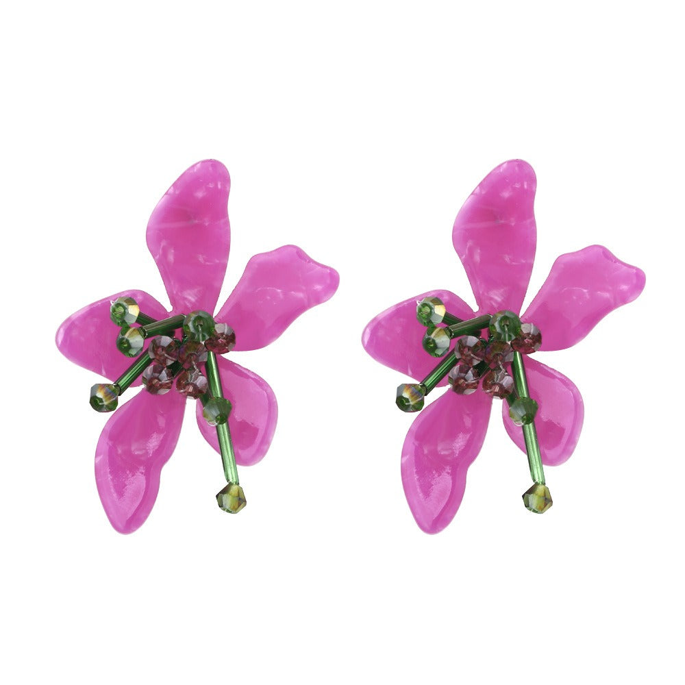 Handmade Beaded Acrylic Flower Earrings