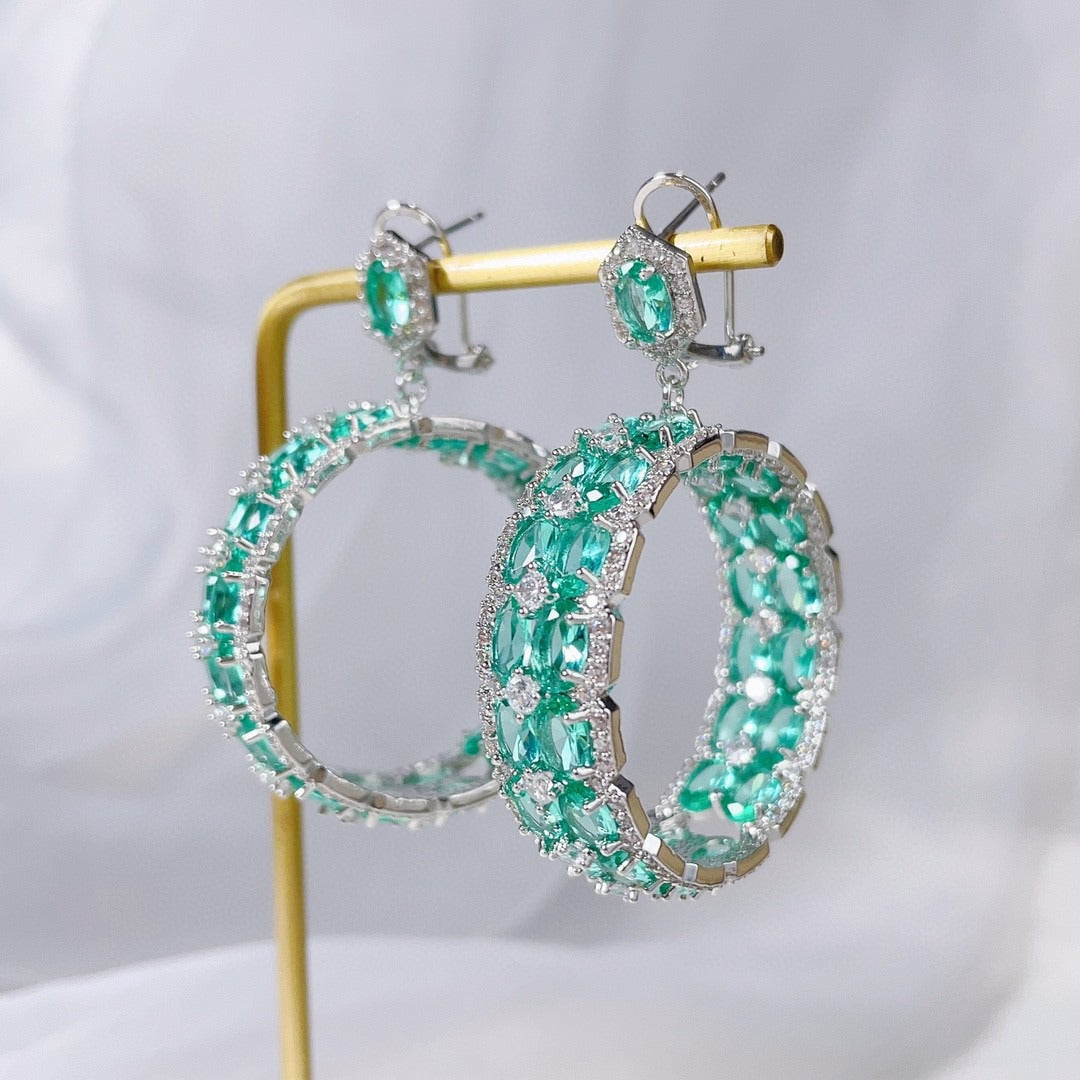 Geometric Colored Zirconium Hoop Earrings