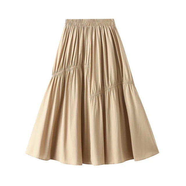 Casual Solid Pleated A-Line Skirt