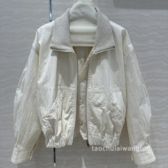 Thick Collar Buttoned Zip Up Front Pocket Jacket