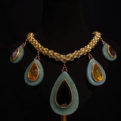 Retro Thick Chain Stone Droplet Necklace