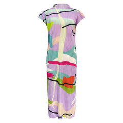 Round Neck Abstract Pleated Dress