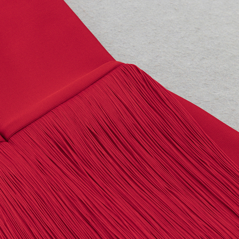 Hollowed-Out Tassel Mid-Back Dress