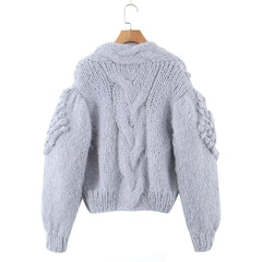 Crochet Knitted Cropped Cardigan Sweater