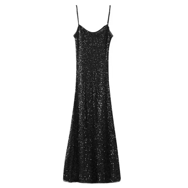 Sequined Sleeveless Midi Party Dress