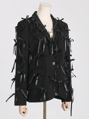 Spliced V-Neck 3D Bow Long Sleeved Blazer Jacket