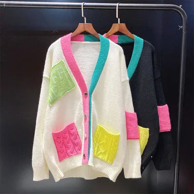 Color Play Patches Knitted Cardigan