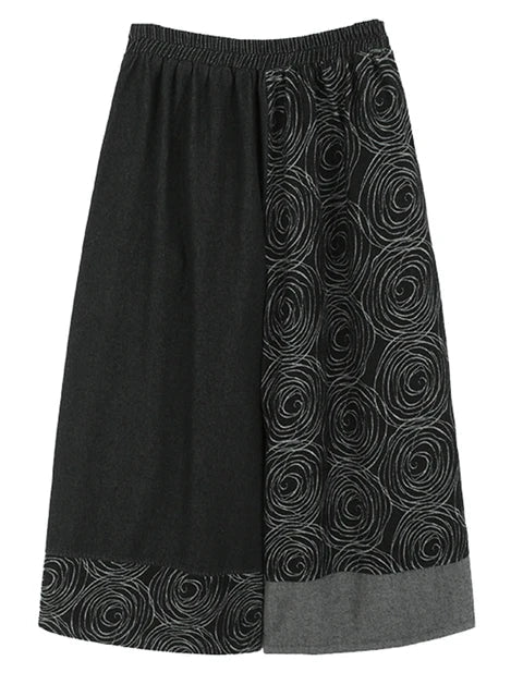 Swirly Patchwork Denim Wide Pants