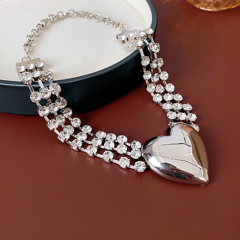 Multi-Layer Large Heart Crystal Inlaid Exaggerated Choker Necklace