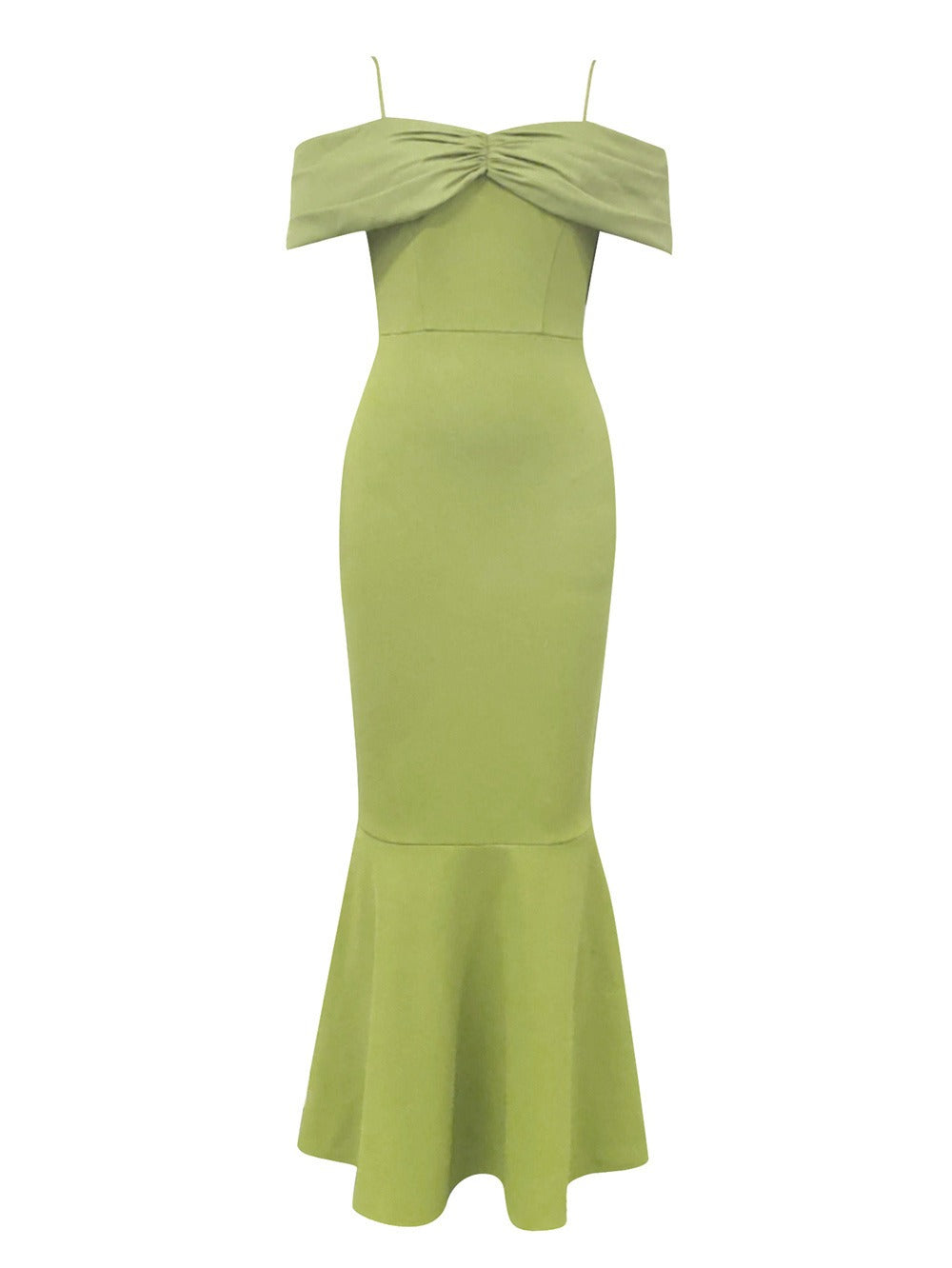 Green Off-Shoulder Slim Fit Cake Dress