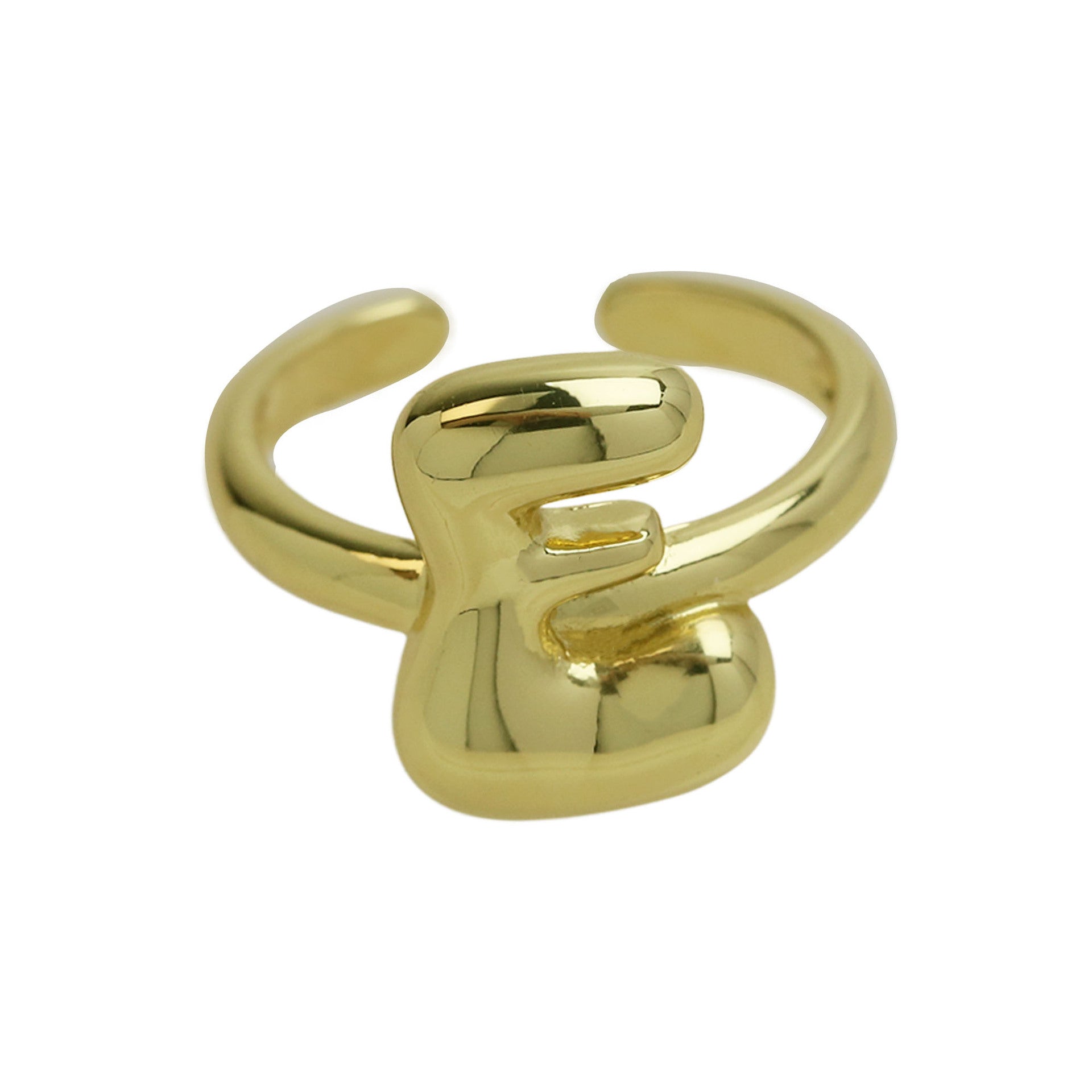 Golden Smooth Bubble Balloon Chubby Alphabet Ring