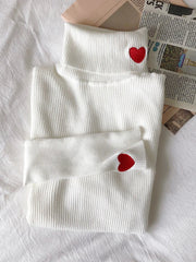 Hearts Turtleneck Ribbed Knitted Sweater