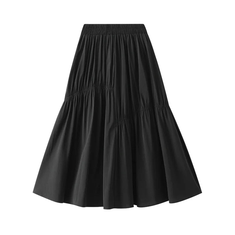 Casual Solid Pleated A-Line Skirt