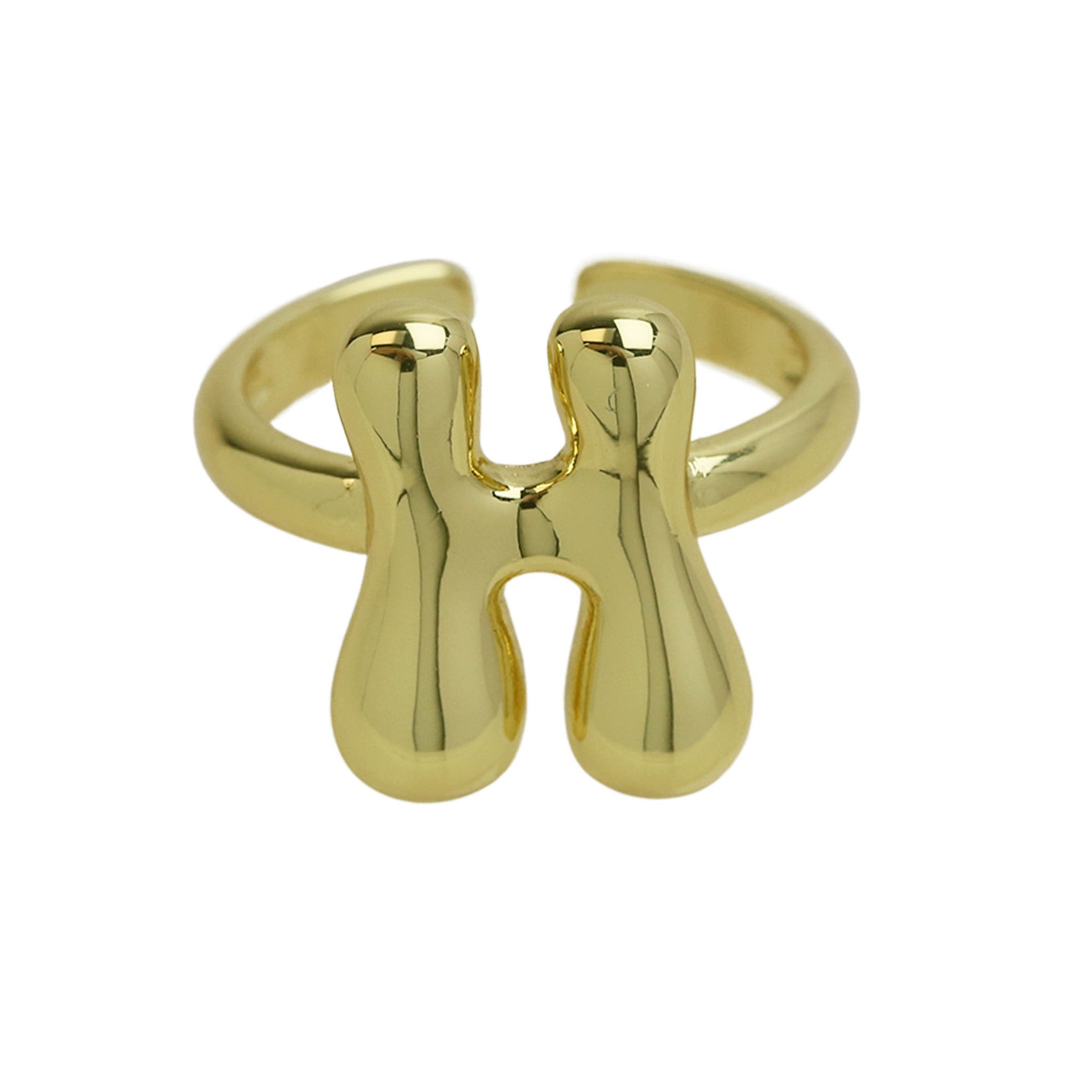 Golden Smooth Bubble Balloon Chubby Alphabet Ring