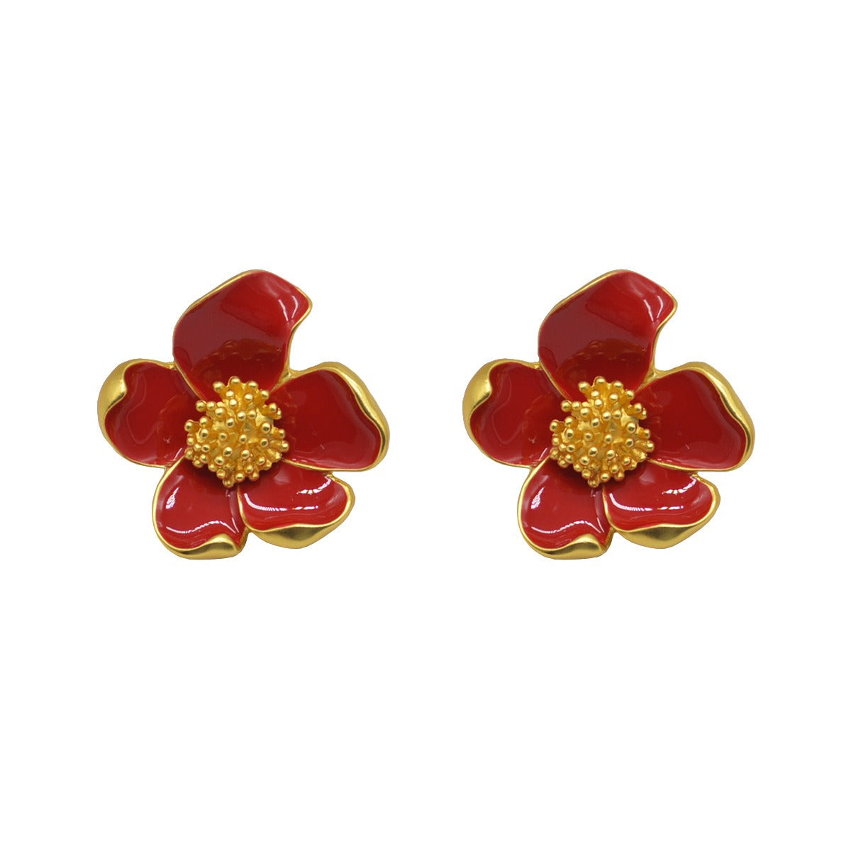 Vintage Red Drip Oil Flower Earrings
