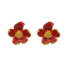 Vintage Red Drip Oil Flower Earrings