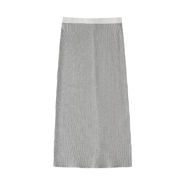 Striped Knitted Off Shoulder Top + Skirt