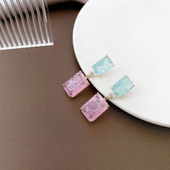Silver Needle Geometric Block Ice Crack Earrings