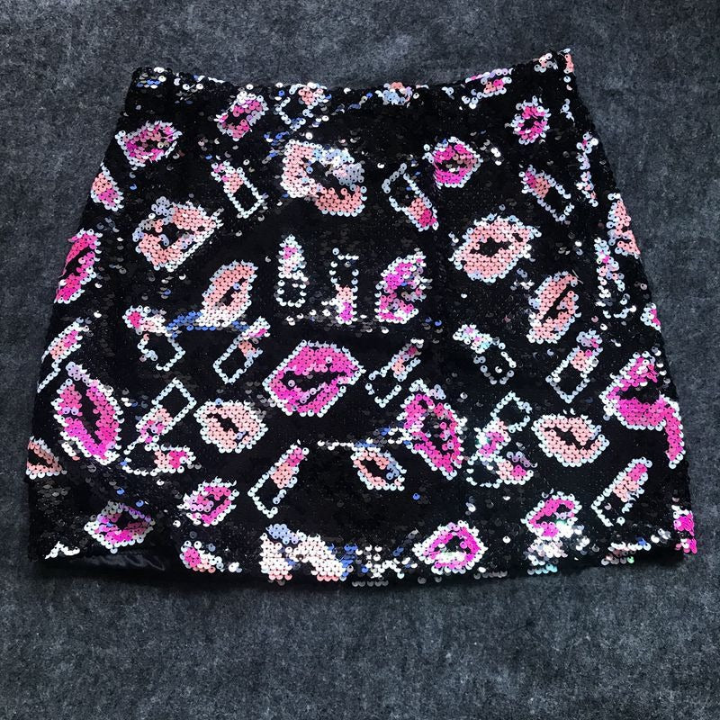 Elastic High Waisted Sequin Wrapped Hip Skirt