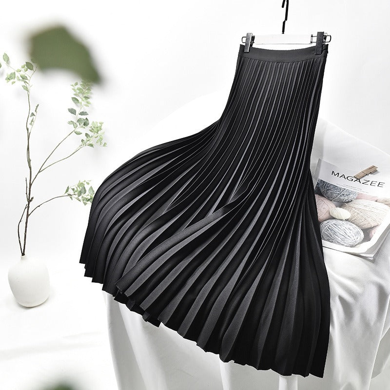 Solid Pleated A-Line Skirt