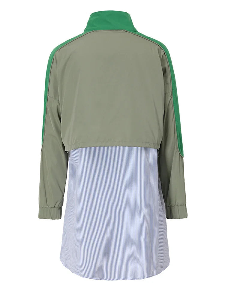 Color-block Pinstripes Spliced Dress